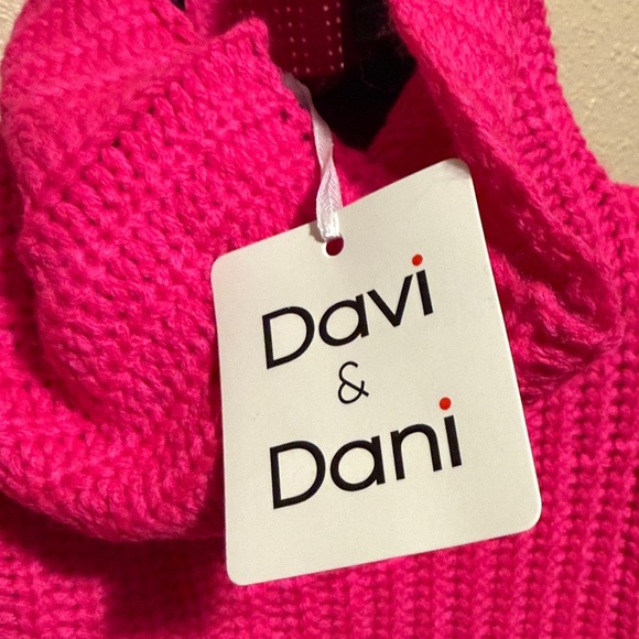 DAVI & DANI Vibrant hot pink Turtleneck cable knit chunky sweater women’s medium - Picture 6 of 8